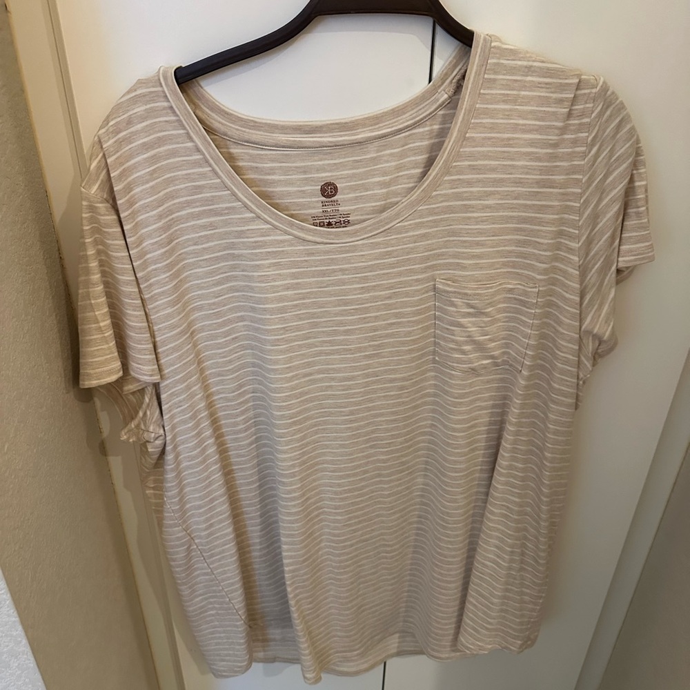 Kindred Bravely Beige Striped Short Sleeve Top